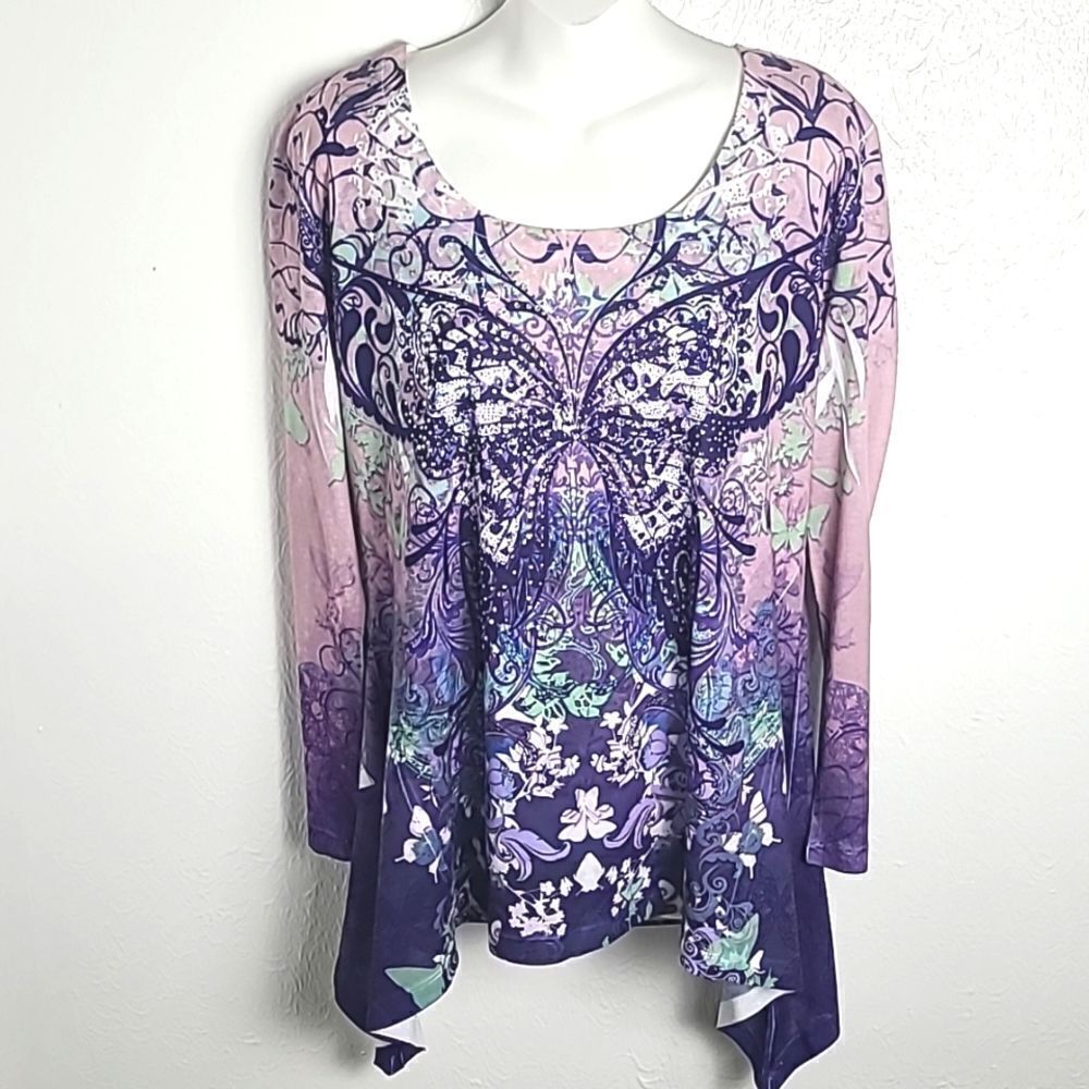 Closet Full T-Shirt, Pink/Purple Butterfly with Rhinestones, Size Medium, NWOT